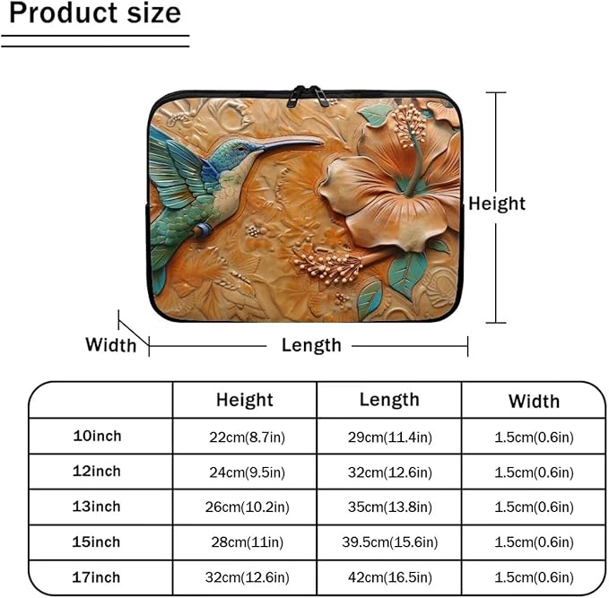 Hibiscus Hummingbird Printed Computer Case Bag for Girls Boys, Washable 13 Inch Laptop Bag Carrying Case Laptop Briefcase Neoprene with Zipper, Compatible with Various Computers, Pink