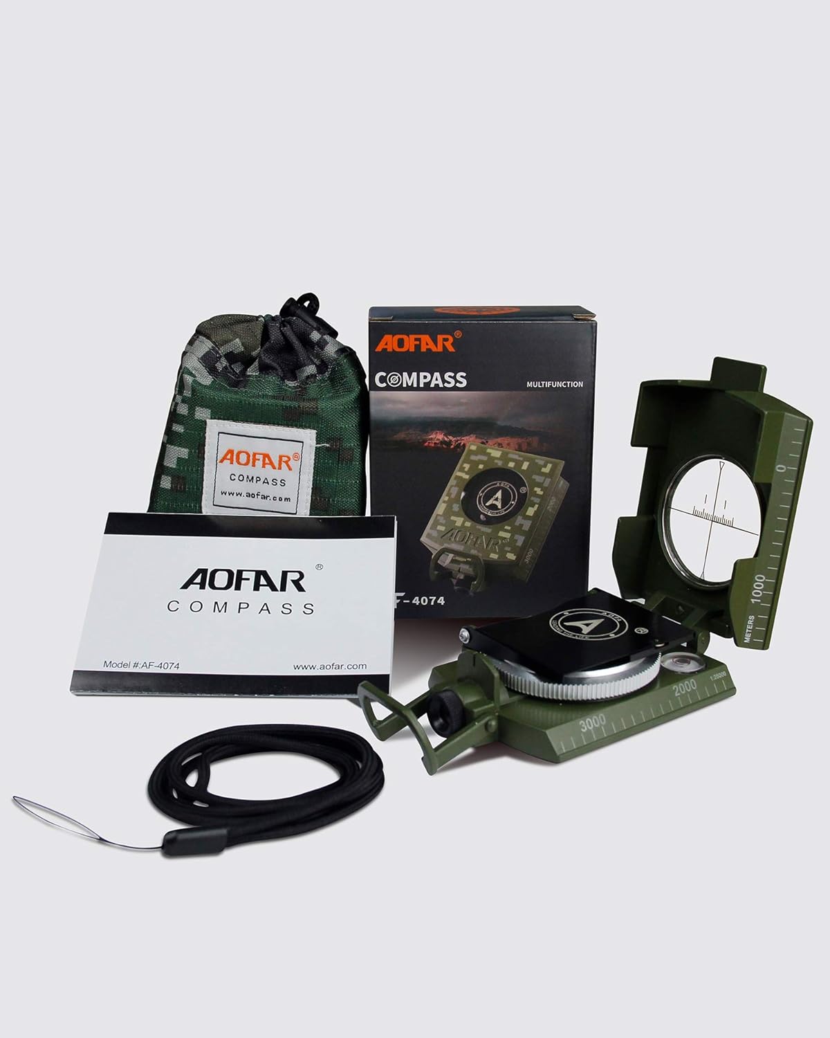 AOFAR AF-4074 Military Compass for Hiking,Lensatic Sighting Waterproof,Durable,Inclinometer for Camping,Boy Scount,Geology Activities Boating