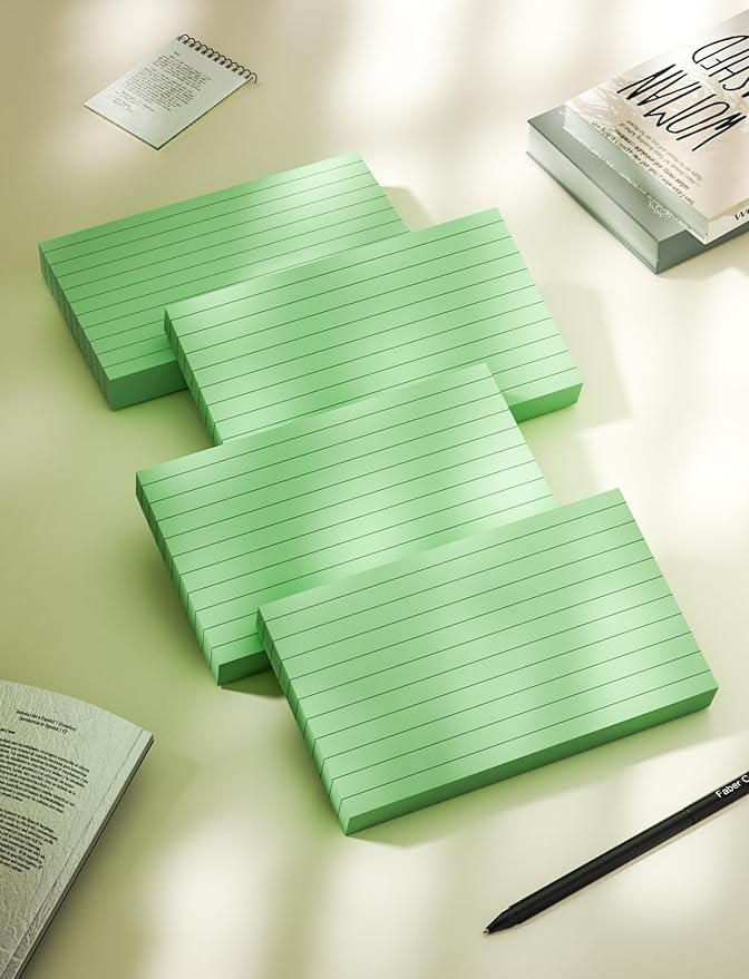 Green Index Cards 3x5 Ruled Note Cards, 200 PCS Lined Index Cards Flashcards, 180 GSM Heavyweight Notecards 3x5 Lined Flash Cards for Studying School Notes Taking, 3 x 5 Index Card Ruled Study Cards