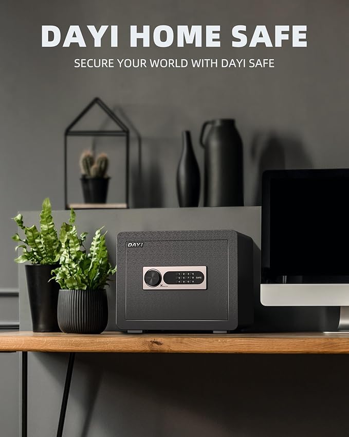 DAYI Safe Box, 0.8 Cubic Feet Home Safe with Fireproof Waterproof Bag, Security Safe Box for Money Cash Valuables, Digital Electronic Keypad, Dual Alarm System, Removable Shelf - D-25