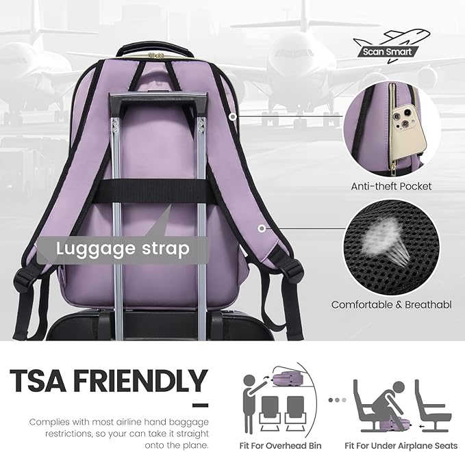 LOVEVOOK Laptop Backpack for Women 18.4 inch,Cute Womens Travel Backpack Purse,Professional Laptop Computer Bag,Waterproof Work Business College Teacher Bag Carry on Backpack with USB Port,Taro Purple