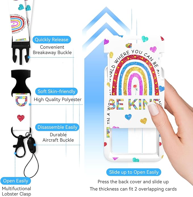 Rainbow Puzzle Badge Holder with Retractable Reel and Breakaway Lanyard,Badge Clips Retractable Heavy Duty Badge Reel,Funny Keychain,ID Holder with Breakaway Lanyard for School Nurse Office Teen