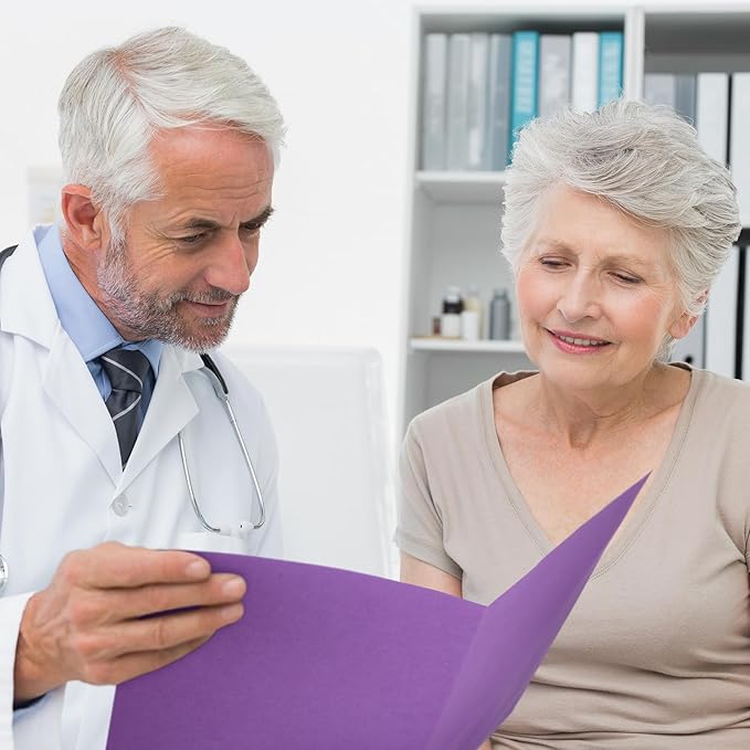 Harloon 75 Pack Two Pocket Portfolio Folders Bulk, 8.5 x 11 Inches Textured Paper with Business Card Slot Letter Size File Folders for Office School Classroom (Purple)