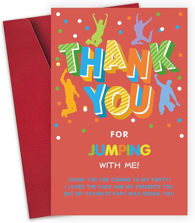 Jump Birthday party thank you card Trampoline Party Thank you note Bounce house party