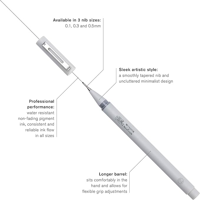 Winsor & Newton Fineliner Fine Point Pen Set, Assorted, Set of 3, Cool Grey