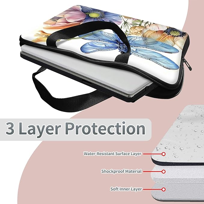 Laptop Sleeve Case Bag 13 inch, Blue Dragonfly Slim Carrying Case Durable Handbag Travel Laptop Bag for 13 inch MacBook Air M3/M2/Pro M2/ 13" iPad Pro/Air M4/M2 2024