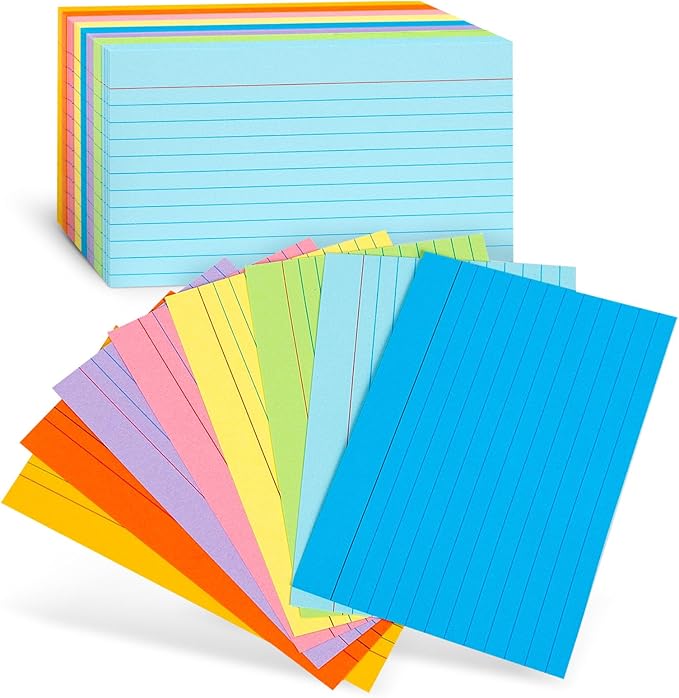 Koogel Index Cards 3 x 5 Inch, 272 Count, Ruled on both Sides, 8 Assorted Colors, Note Cards for Studying School Supplies College Office