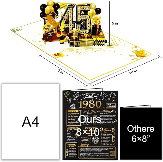 45th Birthday Card for Men Women, 3D Pop Up 45th Birthday Gifts Cards for Him Her, Back In 1980 Funny 45 Year Old Birthday Decorations