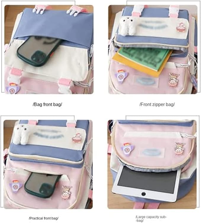 Kawaii Backpack 5Pcs Set Lightweight aesthetic backpack,Teens laptop computer cute backpacks for girls (girls backpack,one size)