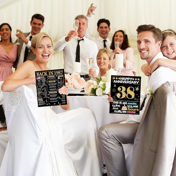 Joycard 38th Anniversary Card for Women Men, Gold Wedding Card for Wife Husband, Sweet Marriage Decorations Gifts for Couple, Perfect for Her Him on Anniversary Day, Back in 1987