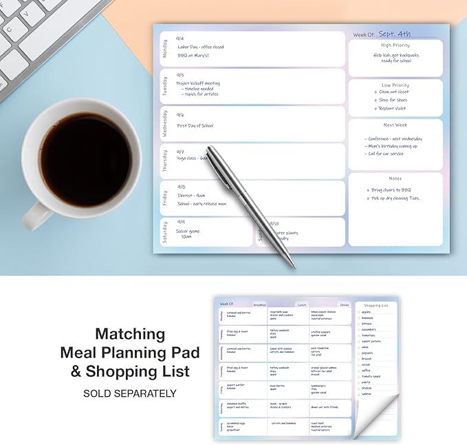 Global Printed Products 8.5" x 11" Horizontal to-Do List and Weekly Planning Pad, 60-Sheets, Pastel