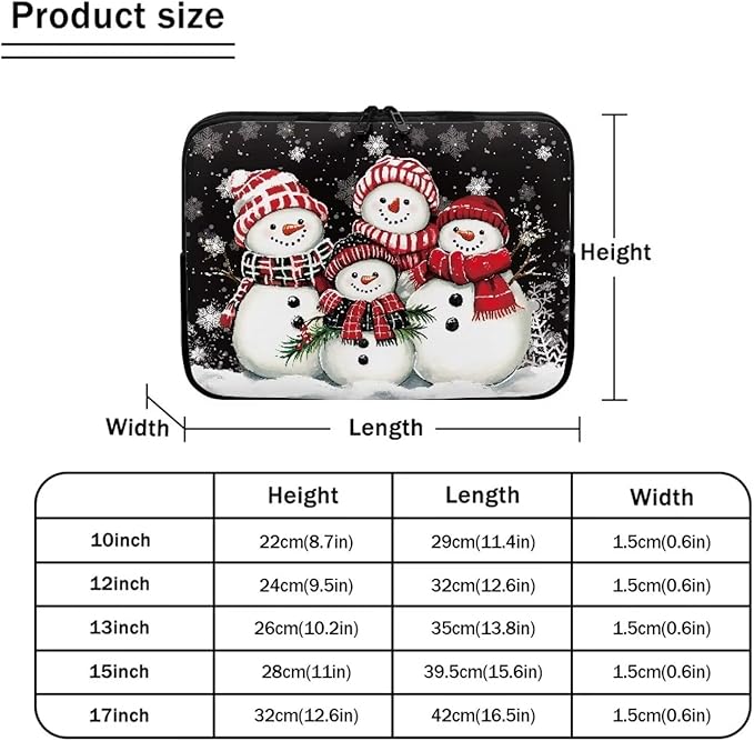 Snowman Family Laptop Sleeve for Women Men Laptop Protector with Multiple Uses Computer Carrying Case 12 inch Christmas Tablet Bag Lap Top Case Xmas Laptop Protector