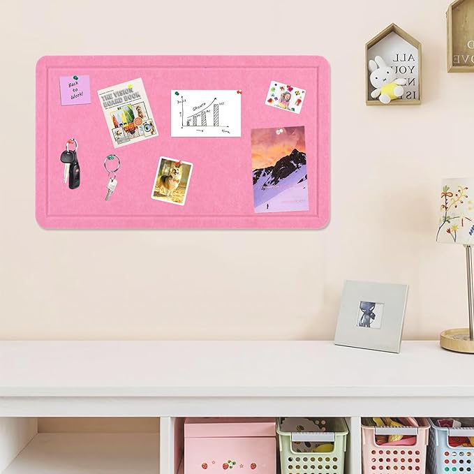 Vuzvuv Pink 28"x16" Large Cork Board with 50 Push Pins & Sticky Notes, Self-Adhesive Bulletin Board No Damage for Wall, Felt Pin Board for Paste Notes, Photos, Schedules Offices Home
