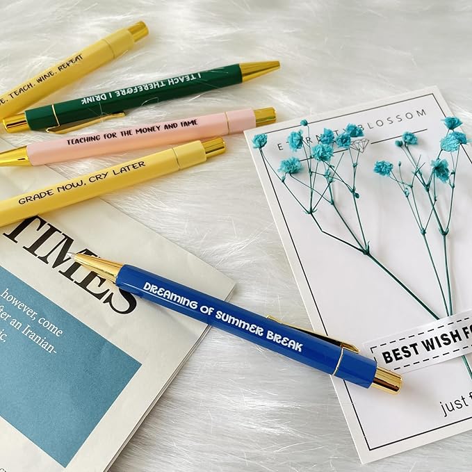 Jxueych Funny Pens 5-Count, Black Ink,Medium Nib 1.0mm, Funny Office Gifts for Coworkers, Personalized Pens Vibrant Funny Quotes Swear Word Daily Pen Set (Q)