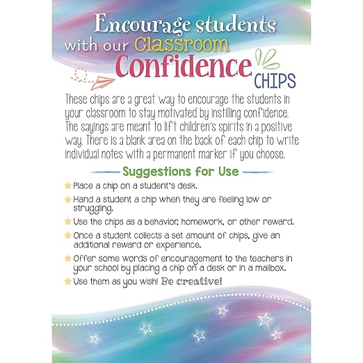 Really Good Stuff Confidence Chips – 100 Empowering, Motivational, Positive Affirmations – Encourage Positive Feelings– Social-Emotional Learning – SEL for The Home and Classroom