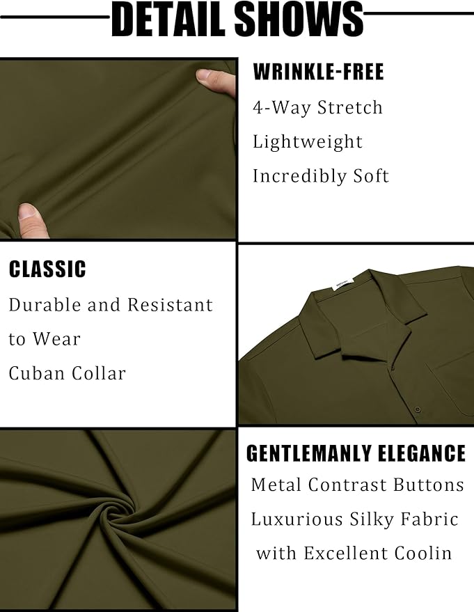 COOFANDY Men's Casual Cuban Guayabera Shirt Short Sleeve Button Down Shirts Summer Beach Shirts Vocation Vintage Shirts
