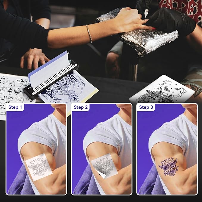 P90-Pino Wireless Tattoo Stencil Printer - Black with Elegant Piano-Inspired Design