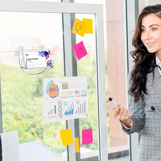 Window Mount Business Card Holder with Suction Cups Acrylic Single Pocket Organizer Clear Card Holder Acrylic Display Storage for Home Office(Classic)