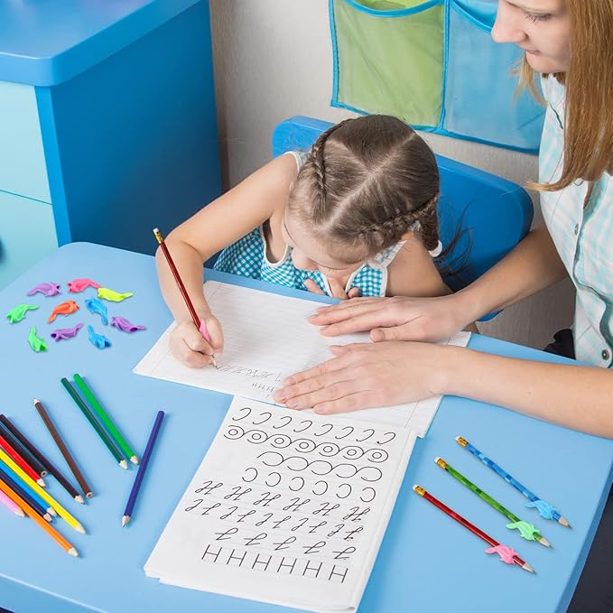 Nezyo 60 Pieces Silicone Ideal Pencil Holders Assorted Writing Aid Grips Children Training for Kids Handwriting Toddlers Posture Correction Tools Writing Tools