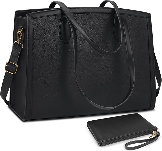 Laptop Bag for Women 15.6 Inch Laptop Tote Bags Waterproof Computer Bag Teacher Work Briefcase Large Capacity Leather Handbag Office Business Shoulder Bag 2PCS Plain Pattern