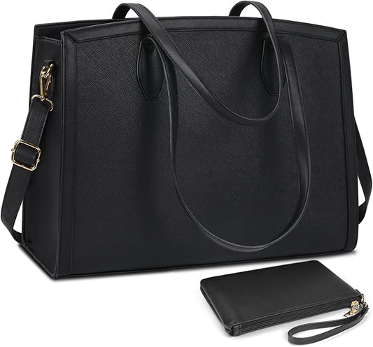 Laptop Bag for Women 15.6 Inch Laptop Tote Bags Waterproof Computer Bag Teacher Work Briefcase Large Capacity Leather Handbag Office Business Shoulder Bag 2PCS Plain Pattern