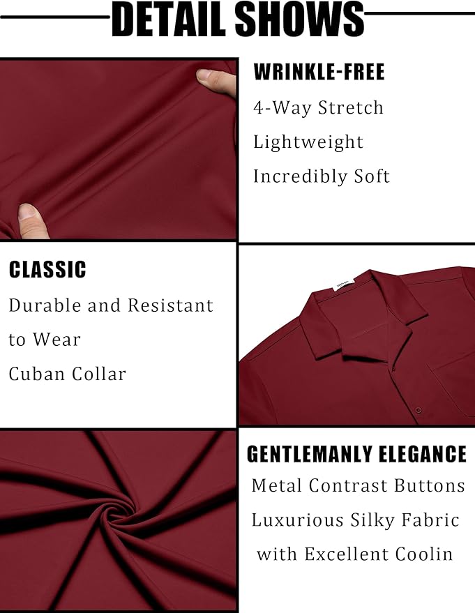 COOFANDY Men's Casual Cuban Guayabera Shirt Short Sleeve Button Down Shirts Summer Beach Shirts Vocation Vintage Shirts