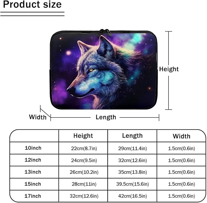 Wolf Printed Laptop Briefcase for Women Men, Waterproof Laptop Case Bag Laptop Case for 12 Inch, Lightweight Computer Carrying Cover with Zipper for Office Business Traveling