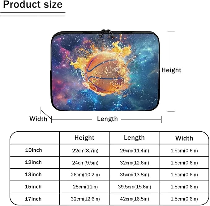 Fire Basketball Laptop Protective Sleeve for Girls Boys 15 inch Computer Sleeve Bag Zippered Pouches Lap Top Case Suitable for Daily Use Travel School Office Multiple & Neatly Organizers