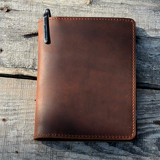 JJNUSA Compatible with Rocketbook Mini Cover Smart Business Handmade Distressed Genuine Leather Journal Notebook Cover for Card Holder Mini 3.5" x 5.5" Brown