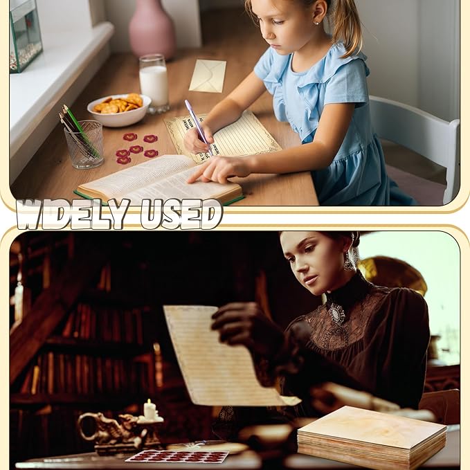 TaoBary 160 Packs Stationery Paper Set (50 Double Sided Stationery Writing Papers 50 Matching Envelopes) 60 Round Dot Sticker, 10 Design(Vintage,5.5 x 8.25 Inch)