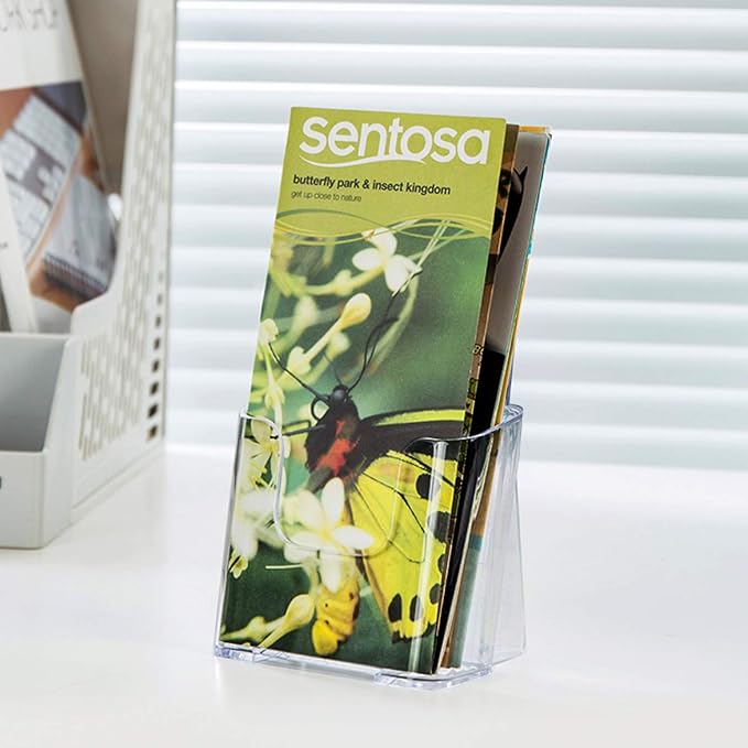 MaxGear 6 Pack Acrylic Brochure Holder, Trifold 4 inches Wide Pamphlet Holder Plastic Brochure Holder Wall Mount Clear Countertop Organizer Literature Holders Flyer Holder Plastic Display Stand