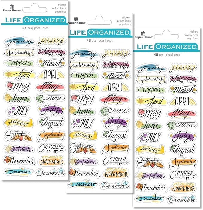 Paper House Productions Monthly Planner Creative Journaling Clear Stickers Multipack (Pack of 3)