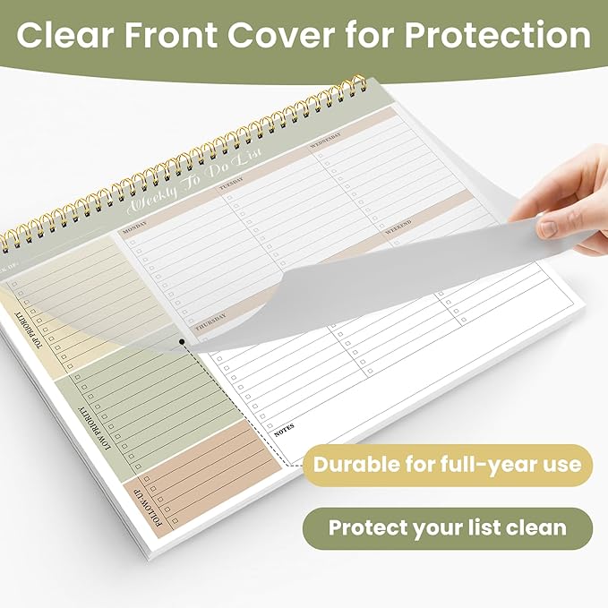 Weekly To Do List Notepad with 52 Undated Sheets(8.5"×11")- Undated Weekly Planner Notepad for Office Desk Accessories and Supplies - Forest Shades
