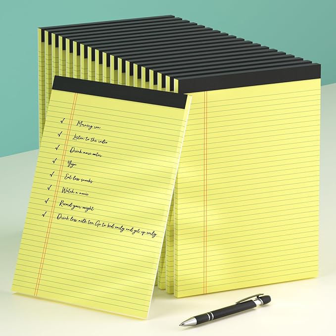 Yellow Legal Pads 8.5 x 11 Narrow Ruled Note Pads - 20 Pack Yellow Notepad 8 1/2 x 11 Paper Tabletsd - Perforated Yellow Pad 8.5 x 11 Lined Notepad 30 Sheets/ 60 Pages each Note Pad for Office School