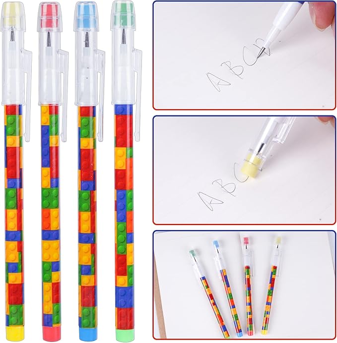 Kolewo4ever 48pcs HB Building Block Pencils Translucent Pencil Multicolor Non Sharpening Pencils Pop Up Plastic Pencils for Exams, School, Office, Sketching Learning Activities