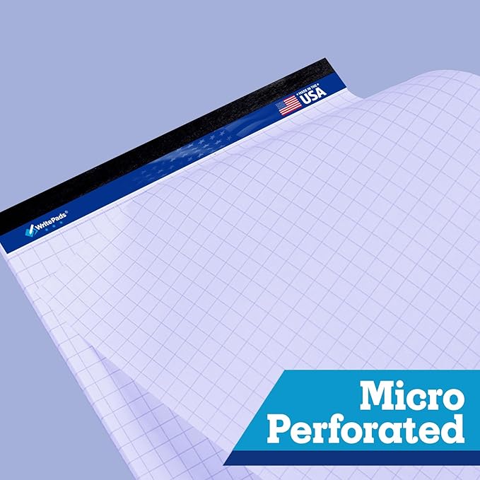 KAISA Legal Pad Quad Ruled Note Pads, Graph Ruled 8.5x11 inch Legal Pad, Quad (4x4) Paper Writing Pads, White 12 pads, BL-MWT50Q-12, Made In The USA.