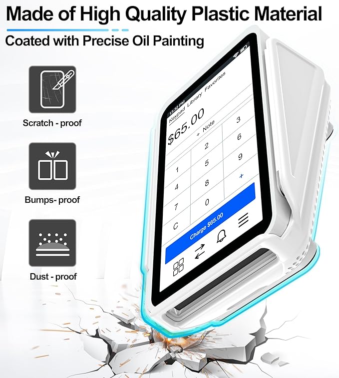 Kailfee Protective Case and 3pc HD Screen Protector for Square Terminal, Plastic Protective Hard Case Anti-Slip Grip Design, Anti-Scratch Tempered Glass Screen Protector(White)