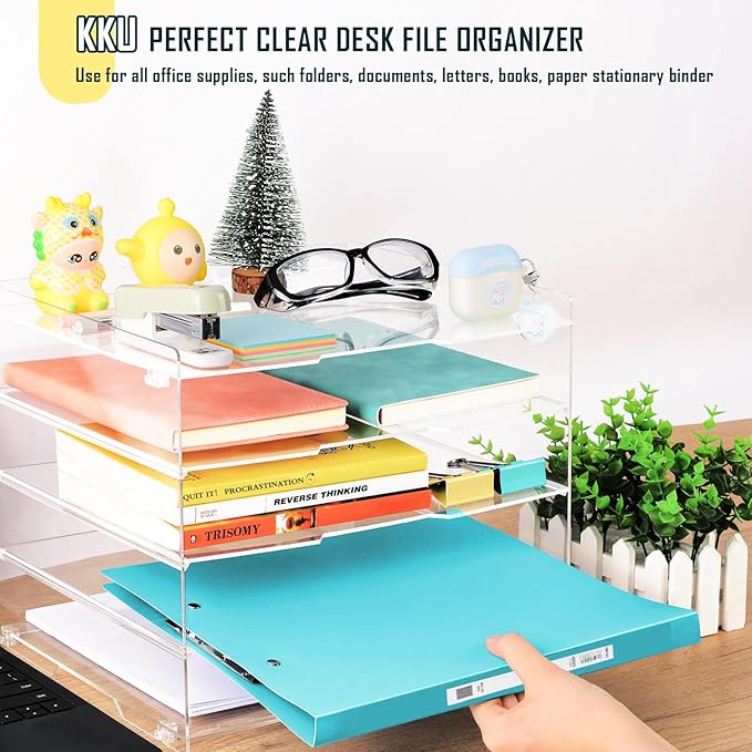 KKU File Paper Organizer, 5 Tier Clear Acrylic Desk Organizer Letter Tray Desk Tray, Desk File Organizer Paper Tray File Holder for Organizing Office Desk Organizers and Accessories