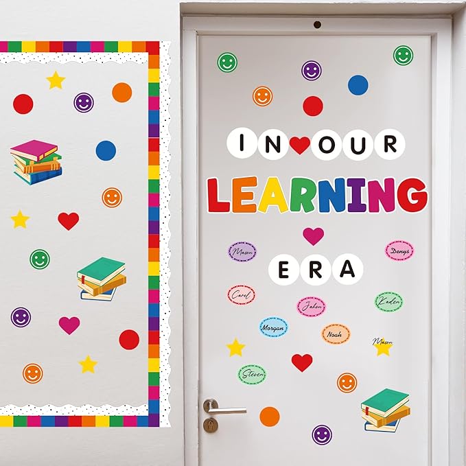 Kosiz 94 Pcs Friendship Bracelet Bulletin Board Decorations Set Back to School Paper Cutouts DIY in Our Learning Era Classroom Decorations Kit Colorful Bulletin Border Trim for School Chalkboard Wall