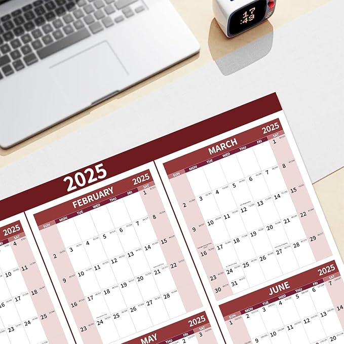 2025 Wall Calendar 34.8" x 22.8" Large Vertical Yearly Wall Hanging Calenda with Julian Date Thick Paper Calendar 12 Month Annual Wall Planner for Wall Office Fridge(Red)