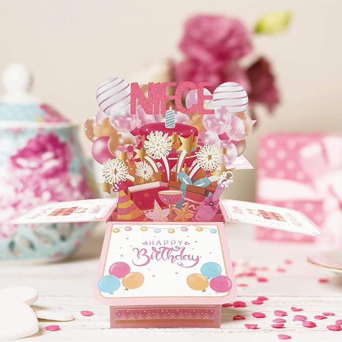 Asmallgf Happy Niece Birthday Gifts from Auntie Uncle, 3D Greeting Card for Baby Niece Adult Kid, Funny Niece Money Box for Girl Women