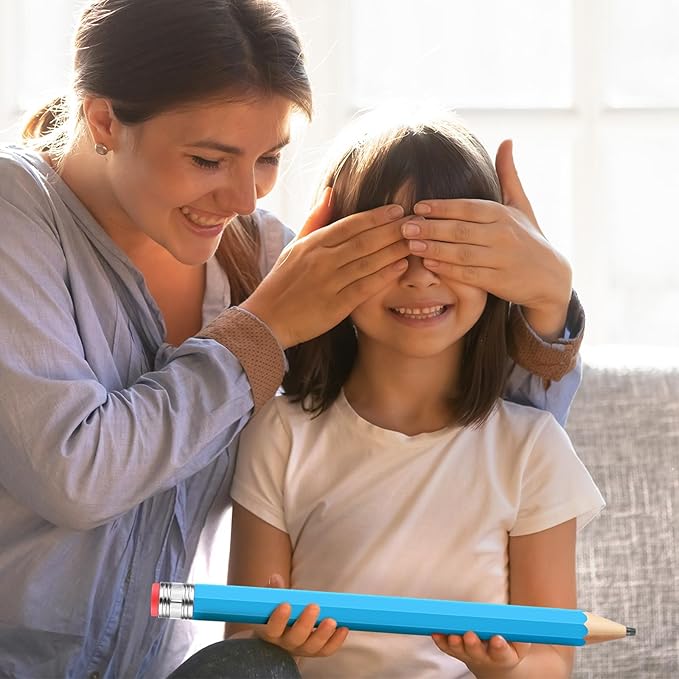 2 Pcs 16 Inch Pencils Wooden Jumbo Pencils Giant Wooden Pencils Funny Big Pencil with Cap Eraser Large Pencil Fun Novelty Gifts for Kids School Kindergarten Home Office Supplies(Blue)