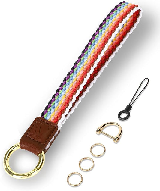 Key Chain, Stretchy Keychain Wristlet, Cute Wrist Lanyard Strap for Car Keys with D Ring for Women Men (Fish - Candy)