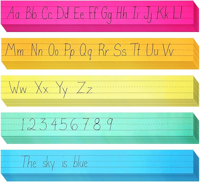Juvale Colored Sentence Strips for Teacher Supplies, Classroom, Lined Paper Borders for Writing Words (5 Colors, 3 x 24 Inch) - 100 Pack