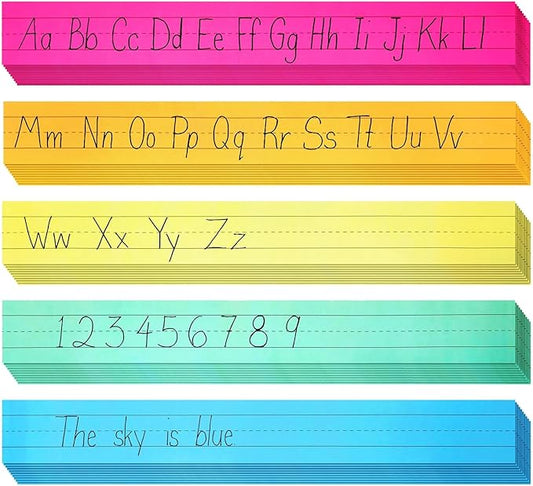 Juvale Colored Sentence Strips for Teacher Supplies, Classroom, Lined Paper Borders for Writing Words (5 Colors, 3 x 24 Inch) - 100 Pack