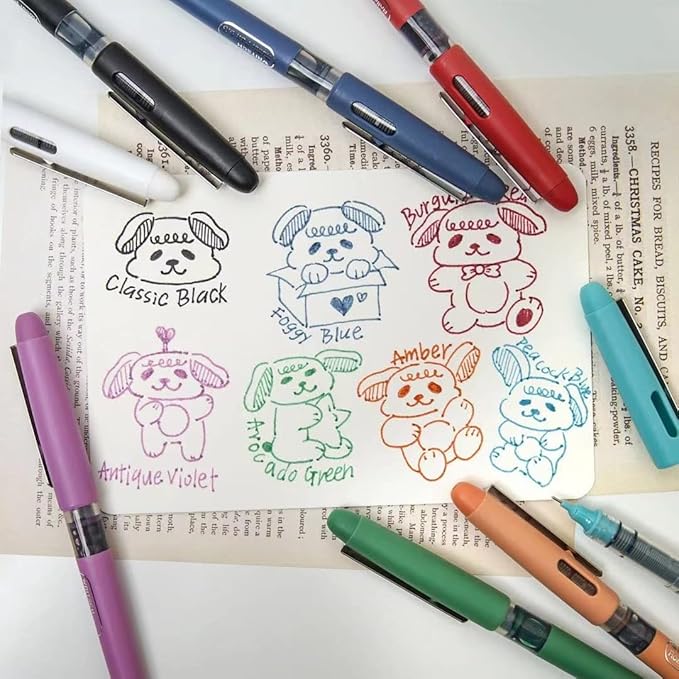 WRITECH Liquid Ink Rollerball, 0.5mm Extra Fine Point, Smooth Writing Quick Dry Roller Pens 8 Assorted Colors for Journaling, Drawing & Sketching (Vintage)