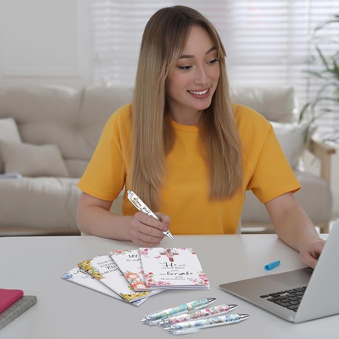 Colarr 24 Pcs Christian Bulk Gifts for Women Men Bible Verse Pens and Notebooks Religious Easter Gifts Scripture Ballpoint Pens Journals Sunday School Church Inspirational Study Supplies(Cross)