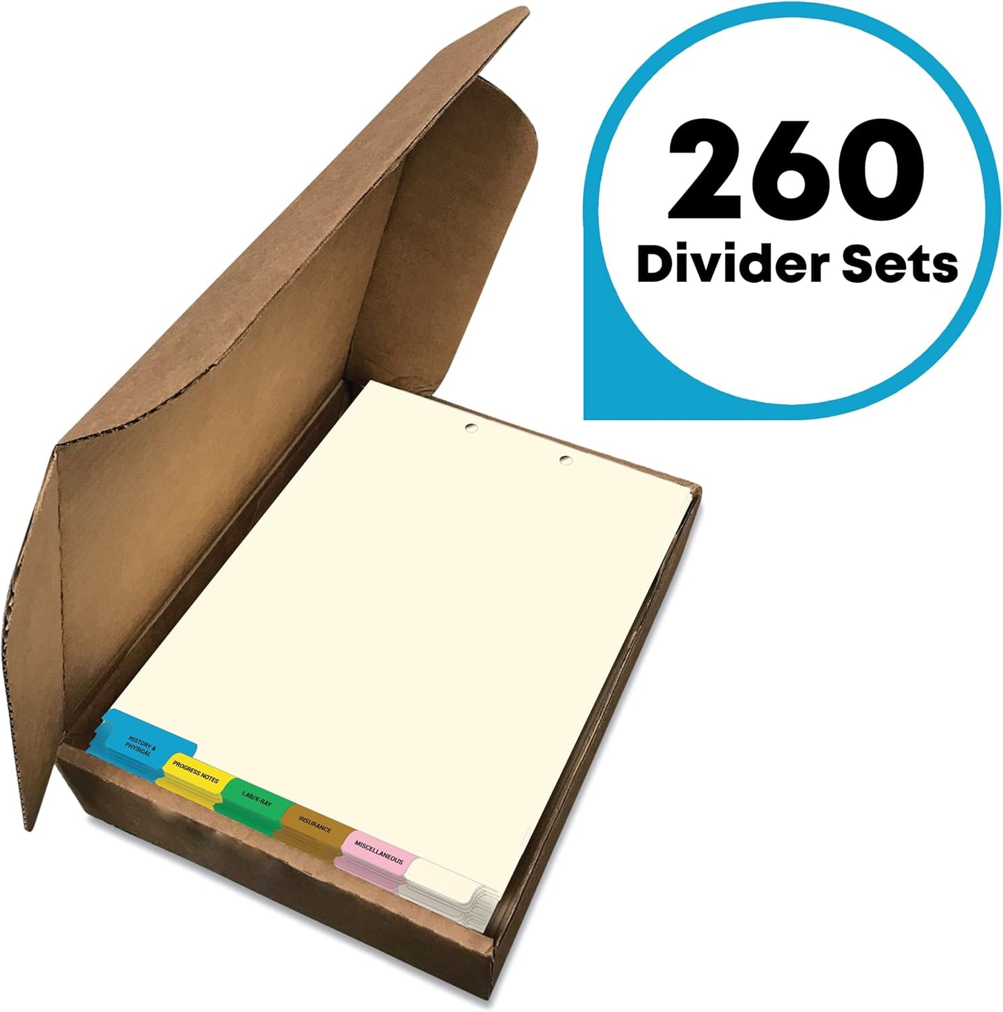 Doctor Stuff - Stock Medical Chart Dividers, 260 Sets of 6 Popular Healthcare Index Tabs, Bottom Tab, 8-1/2" x 11-3/8", File Folder Organizer for Nursing Patient Charts & Medical Records