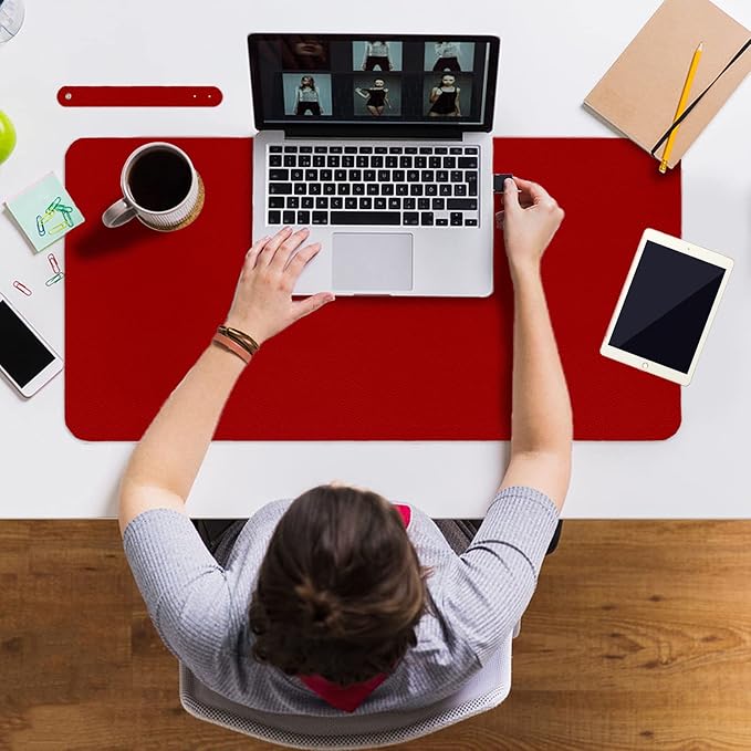 Boutilon Leather Desk Pad 24"x 14" Non-Slip Mouse Pad,Office Desk Mat,Waterprooft PU Leather Desk Blotter,Desk Pad Protector,Desk Writing Pad for Home Office Decor (S-Red)