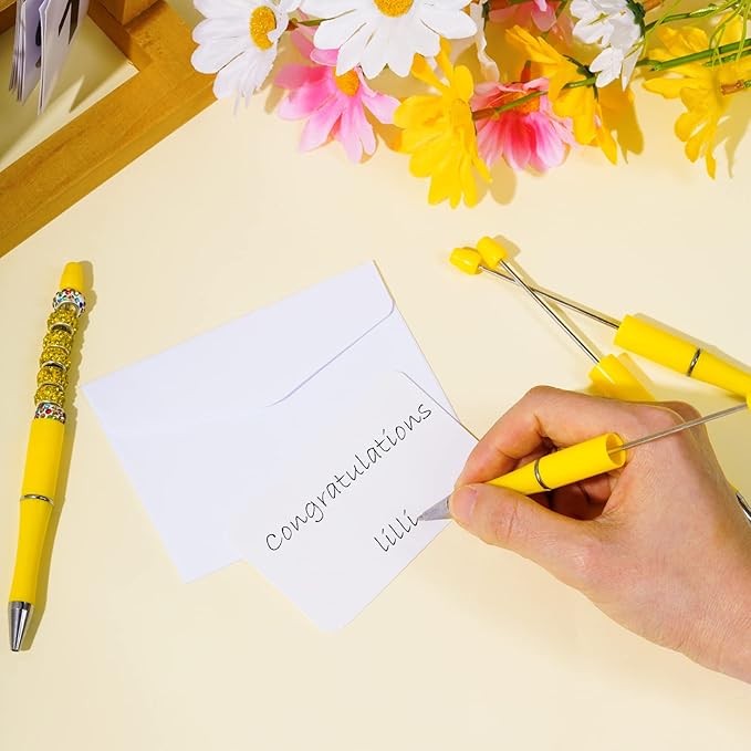 jiebor 30Pcs Yellow Beadable Pens Plastic Bead Pen Black Ink Ballpoint Pens Diy Pens Cute Cool Pens for Teacher Bridal Graduation Gift Office Supplies